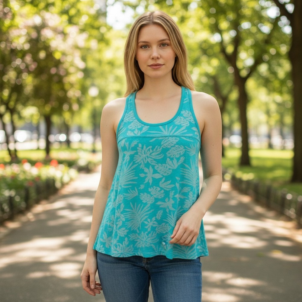 Aeropostale Turquoise Tropical Palm Burnout Racerback Tank Top XS